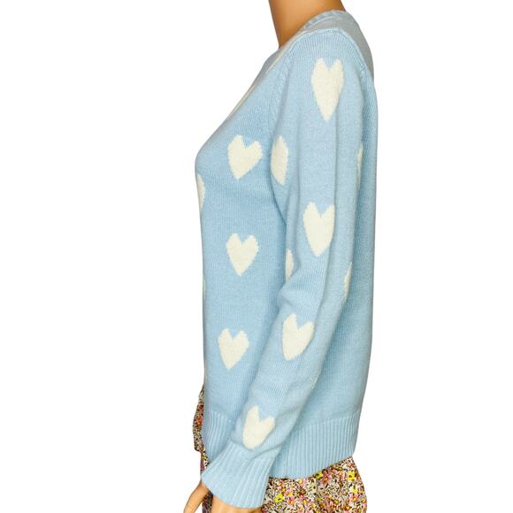 Sail To Sable womens Blue Lacecap heart wool pullover sweater Medium - Picture 4 of 9